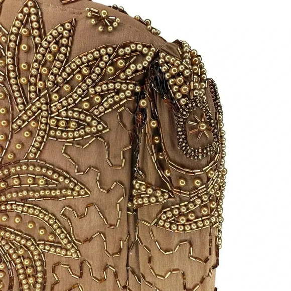 Alexis Womens 18 Elegant brown long sleeve silk beaded upper formal dress‎ NEW - Picture 9 of 10